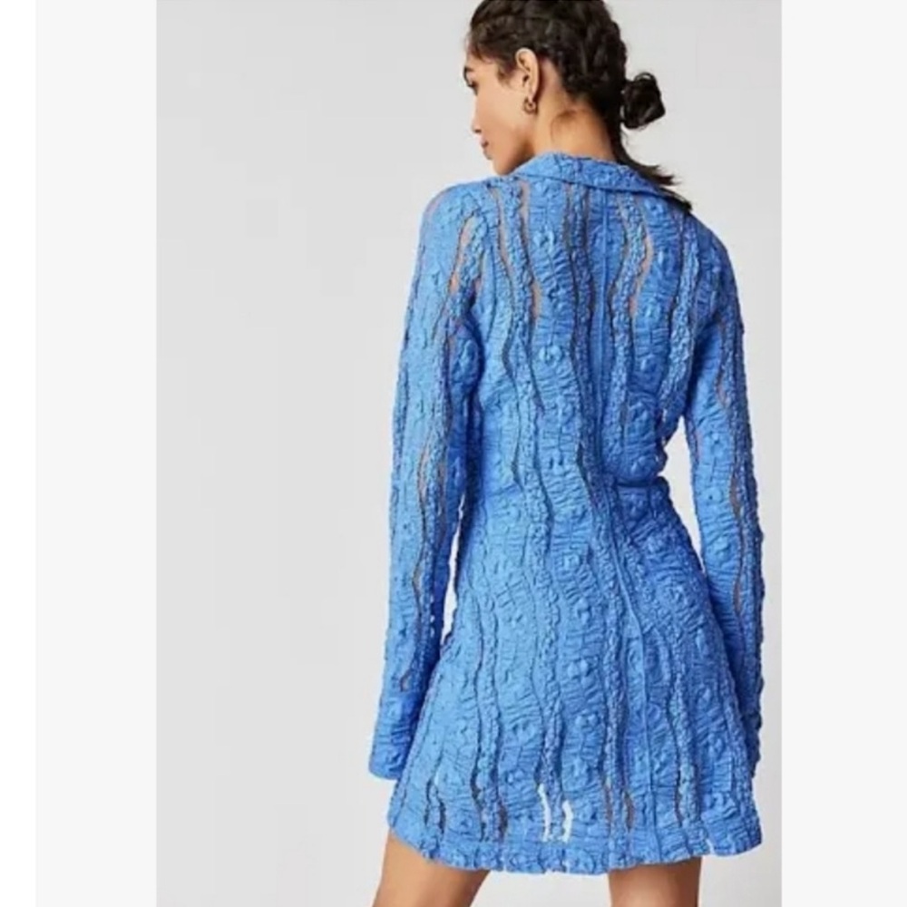 Free People Shayla Lace Slip Mini Dress Long Sleeve Denim Gray Size XS NWT Boho - Picture 10 of 10